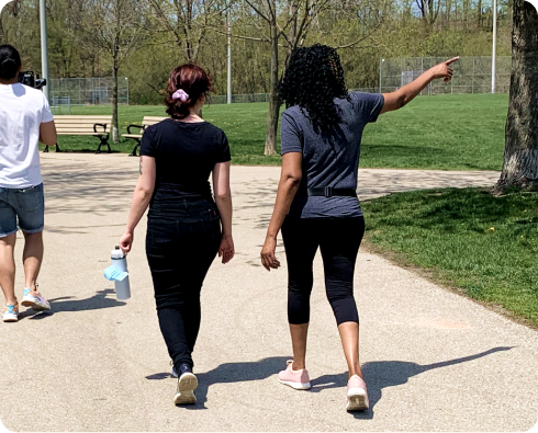 Karen and Karine walking